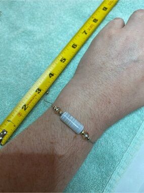 Dainty adjustable stone bracelet with silvertone earrings